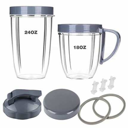 Blender Replacement Parts, 18oz/24oz Cups with Lip Ring, Flip-Top to-Go Lid,Stay Fresh Resealable Lids,Gaskets & Shock Pad Compatible with Nutrib