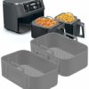 2 Pack Air Fryer Silicone Pots, Reusable Rectangle Food Grade Replacement Silicone Air Fryer Bowl Liner Basket Accessories for Ninja DZ201 DZ401