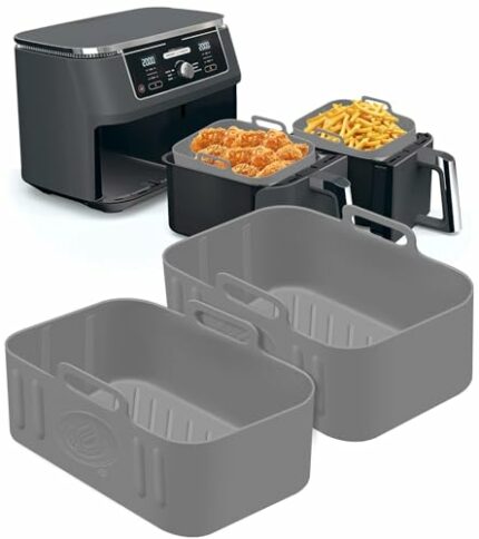 2 Pack Air Fryer Silicone Pots, Reusable Rectangle Food Grade Replacement Silicone Air Fryer Bowl Liner Basket Accessories for Ninja DZ201 DZ401