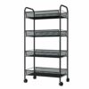 Rolling Cart, No Screw Metal Utility Cart with Locking Wheels and 4 Side Hooks, Serving Cart for Classroom Office Home Bedroom Bathroom,4