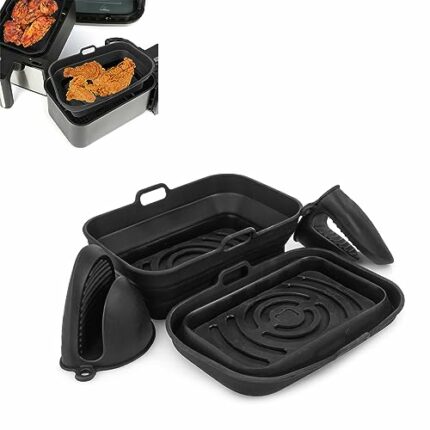 Spesh 2 Pcs Silicone Air Fryer Liners, 7.8inch/19.9cm Foldable Dual Air Fryer Liners with Silicone Gloves Reusable Air Fryer Liners for Ninja Tow
