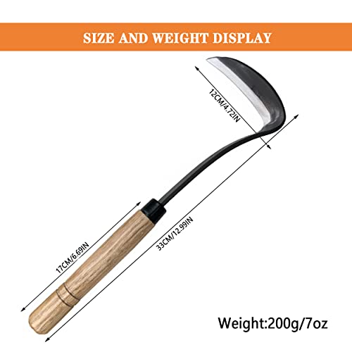 SHANFEEK Japanese Weeding Hoe Gardening Tools 33CM Weed Remover Tool High-Carbon Steel One-Piece Molding With Hard Solid Wood Handle