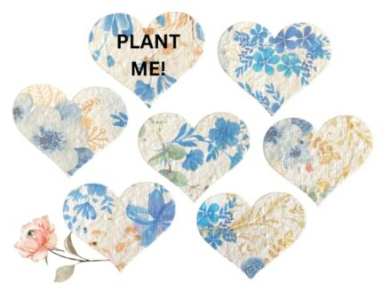 80 Plantable Seed Hearts. Wildflower Seed Paper Shapes. Eco Friendly Card. DIY Wedding Favours. Blue & Gold. Card Making Embellishments. Funeral