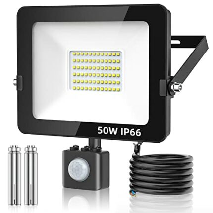 Aomeya Motion Sensor Outdoor Security Light, 50W LED Floodlights with PIR Sensor, IP66 Waterproof Motion Sensor Outdoor Wall Light for Garden, Ba