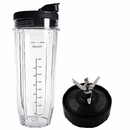 Flip Top to-go Lid and 32OZ Cup and 7 Fins Blade for Compatible with Nutri Ninja Auto IQ 1000W Blender Accessories Replacement Parts BL482 BL480-