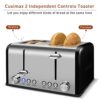 Toaster 4 Slices, Cusimax Stainless Steel Toaster with 4 Extra-Wide Bread Slots and 6 Variable Browning Shade Controls, Featuring with Defrost, R