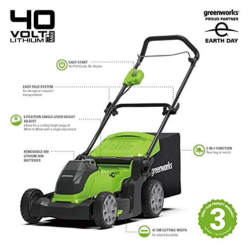 Greenworks 40V 41cm mower, trimmer, spool with 2x2Ah Battery/charger