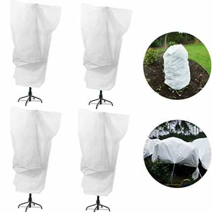 Purple Star 4 Packs Winter Drawstring Plant Covers-23.6 x 31.5 Inch Warm Plant Protection Cover Bags, Frost Cloth Blanket Protecting Fruit Tree P