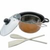 Almineez 5pc Black Non Stick Chip Pan Set Fryer Deep Fat Frying Basket Pot W Glass Lid 2l - 24cm Suitable for Gas, Electric and Solid Hotplates