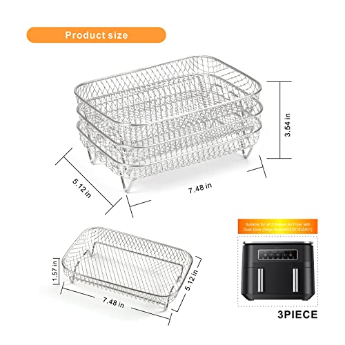 CUTIECLUB 304 Stainless Steel Air Fryer Rack for Ninja Foodi AF300UK, AF400UK & 7.6L-9.5L or Larger Dual Air fryer, Stackable Dehydrator Toast Ov