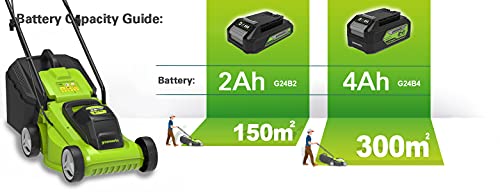 Greenworks G24LM33 Cordless Lawnmower for Smaller Lawns up to 280m², 33cm Cutting Width, 30L Bag WITHOUT 24V Battery & Charger, 3 Year Warranty