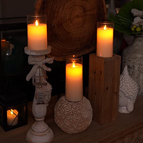 Homemory Flickering Flameless Candles, Battery Operated Acrylic LED Pillar Candles with Remote Control and Timer, Ivory White, Set of 3