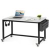 AHB Rolling Computer Desk with 4 Smooth Wheels, Simple Style Mobile Writing Desk Home Office Study Table Movable Workstation with Metal Frame (Br
