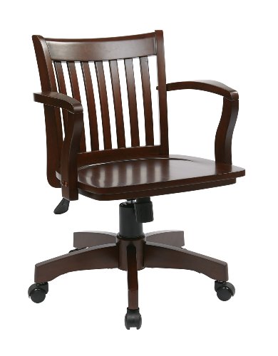 OSP Home Furnishings Wood Banker's Desk Chair with Adjustable Height, Locking Tilt, and Heavy Duty Base, Carbon Steel Engineered Rubberwood Foam