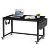 AHB Rolling Computer Desk with 4 Smooth Wheels, Simple Style Mobile Writing Desk Home Office Study Table Movable Workstation with Metal Frame (Br