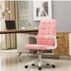 SCDBGY ygqbgy Pink Pulley Office Chair，with Wheels Armrests Modern PU Leather Office Chair Midback Home Computer
