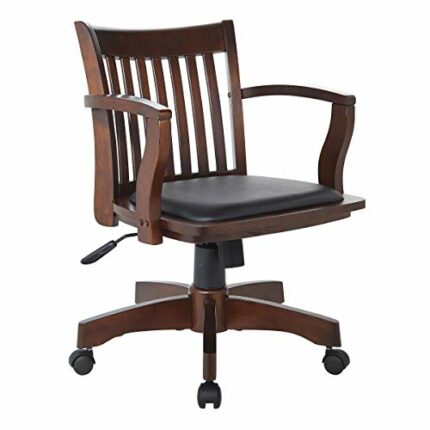 OSP Home Furnishings Wood Banker's Desk Chair with Padded Seat, Adjustable Height and Locking Tilt, Carbon Steel Engineered Rubberwood Foam, Espr