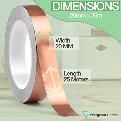 EVG 20mm x 25m Copper Slug Tape | Adhesive Copper Slug Snail Repellent | Slug Deterrent Barrier Tape | Humane Pest Control (2 Rolls)