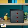 Leitz Click & Store Drawer Cabinet, 3 Drawers for Storing Papers & Documents, A4 Size Cardboard 3 Tier Folding Filing Cabinet, for Home/Office, C