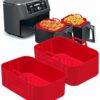 2 Pack Air Fryer Silicone Pots, Reusable Rectangle Food Grade Replacement Silicone Air Fryer Bowl Liner Basket Accessories for Ninja DZ201 DZ401