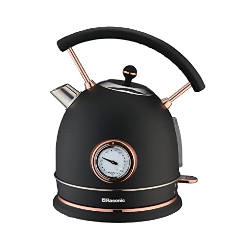 Rasonic Classic Retro Electric Kettle 1.8L Stainless Steel, 3KW Fast Quiet Boiling, Temperature Gauge, LED Light, Auto Shut-Off, Home Kitchen, Of