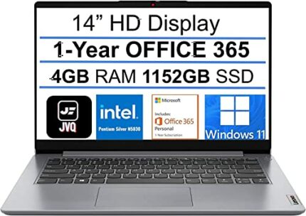 Lenovo Newest IdeaPad Laptop, 14.0" HD Display,Intel Pentium N5030, 128GB eMMC+1TB PCIe SSD, 4GB DDR4 RAM, 1-Year Office 365, Webcam, HDMI, WiFi