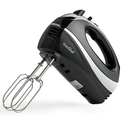 VonShef Hand Mixer Electric Whisk – Food Mixer for Baking with 5 Speeds, 300W, 2 Stainless Steel Beaters, 2 Dough Hooks & Balloon Whisk, Easy Cle