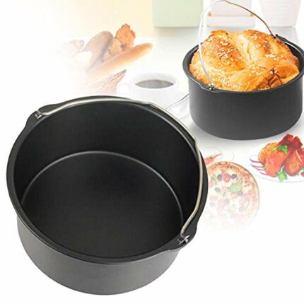 Cake Barrel Tin Non-Stick Round Baking Pan Air Fryer Tray Sturdy Steel Pizza Bread Pan Dish with Handle 6/7/8 Inch (6-inch)