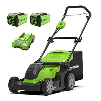 Greenworks G40LM41K2X Cordless Lawnmower for Lawns up to 500m², 41cm Cutting Width, 50L Bag, Two of 40V 2Ah Batteries & One Charger, 3 Year Guara