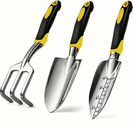 RONGRONG Garden Tool Set Including Hand Trowel Transplantedd and Cultivator Heavy Duty Cast-Aluminium Heads Gardening Kit with Soft Rubberized No