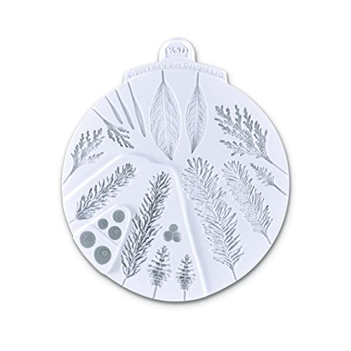 Flower Pro Winter Foliage Cake Decorating Silicone Mould by Katy Sue - Makes 6 Winter/Christmas Types of Leaf & Foliage: Larch, Yew, Laurel, Cede