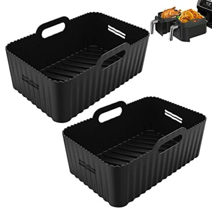 moleath 2PCS Silicone Air Fryer Liners for Ninja AF300UK Tower T17088 Salter EK4548 Daewoo EUARY Instant 7.6L-9L Dual Air Fryers, BPA-Free Silico