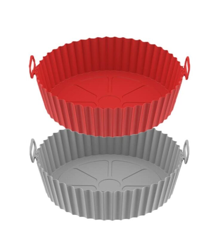 MEKY Air Fryer Silicone Baking Tray, 7.5'' Air Fryer Silicone Pot, Air Fryer Silicone Liners Food Safe,Reusable Non-Stick Air Fryer Silicone Bask