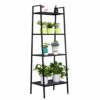 AHomyee Bookshelf Ladder, 4-Tier Iron Book Storage Rack Plant Displaying Ladder Shelf Bathroom Rack, Freestanding Bookcase for Home/Office/Balcon