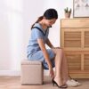 CHEWYNP footstool Home Foldable Footrest Linen Storage Ottoman Square Cube Foot Rest Stool/Seat for Home Living Room Fitting Room Bedroom Office