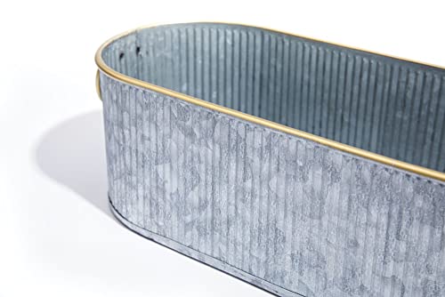 Dipamkar Set of 3 Vintage Long Oval Galvanized Metal Garden Trough Planters Window Sill Box Herb Pots Outdoor Plant Pots