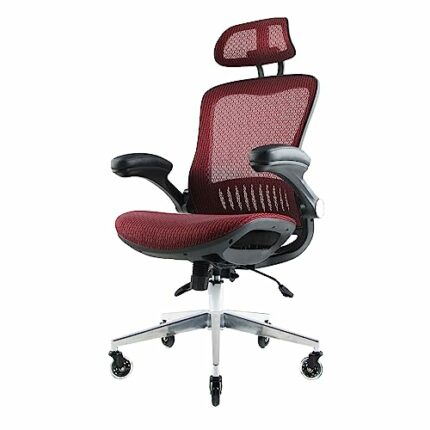 Nouhaus ErgoFlip Mesh Computer Chair - Burgundy Rolling Desk Chair with Retractable Armrest and Blade Wheels Ergonomic Office Chair, Desk Chairs,