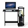 Furinno Compact Computer Desk, Study Desk with Shelves, Americano/Black, 99 (W) x 85.3 (H) x 39.4 (D) cm