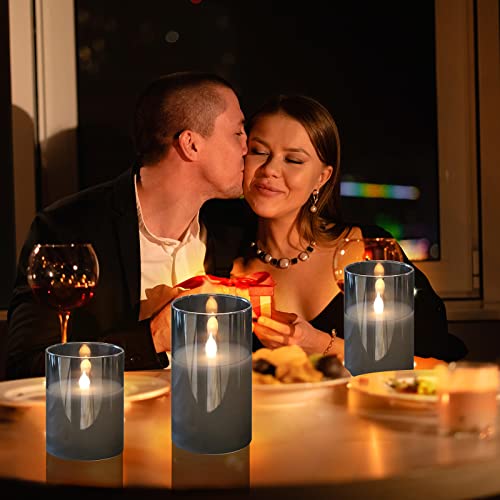 HIYAA LED Flameless Candles, Gray Glass Battery Operated Candles Flickering with Remote, 3D Wick Realistic Warm Light LED Candles Flickering with