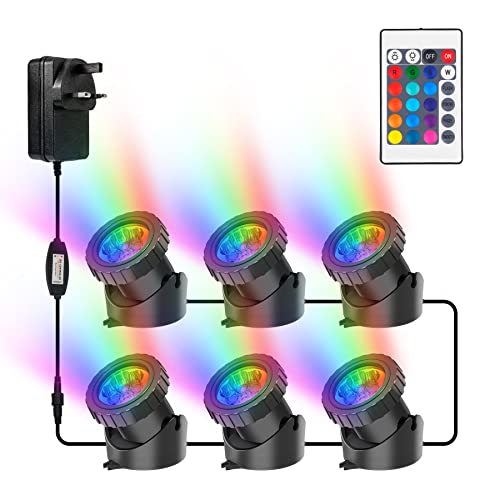 NATPOW Pond Lights, Mains Powered, RGB Underwater spot, Aquarium Lights with Remote Control, IP68 Waterproof, Multicoloured, Submersible, for Aqu