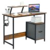 WALNUT Computer Desk Writing Workstation W/Movable Storage Rack & Shelf For Home Office