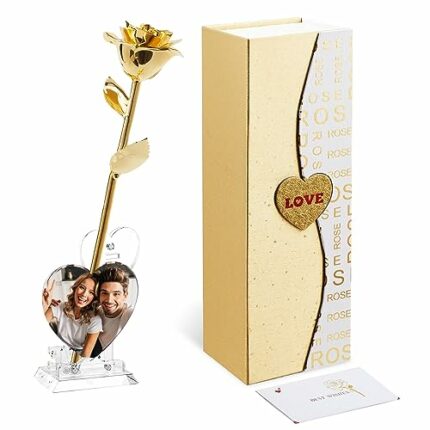 Mikasol Gold Dipped Rose Real 24K Gold Rose, Infinity Flower Rose Decor Hand Dipped in 24K Golden Roses Romantic Gifts for Women in Her Birthday