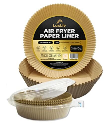 LuxLiv 120 pcs Air Fryer Liner Paper Parchement Baking Liners (Circular Bowl - 20cm Diameter x 4.5cm) - Unbleached