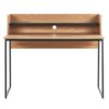 Beliani Home Office Desk with Shelf Storage 120 x 59 cm MDF Light Wood Black Gorus