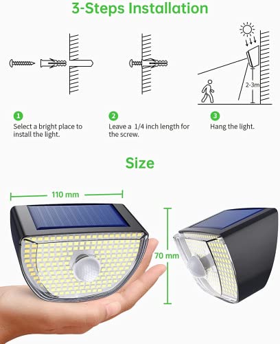 Qhou Solar Lights Outdoor, 1Pc Solar Security Light Outdoor Motion Sensor, 200 LED Super Bright Wide Angle Solar Light IP65 Solar Wall Light for