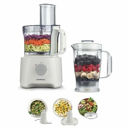 Kenwood Food Processor, 2.1L Bowl, 1.2 L Blender, Emulsifying, Knife Blade, Reversible Slicing and Grating Discs, 800 W, FDP301WH, White [Energy