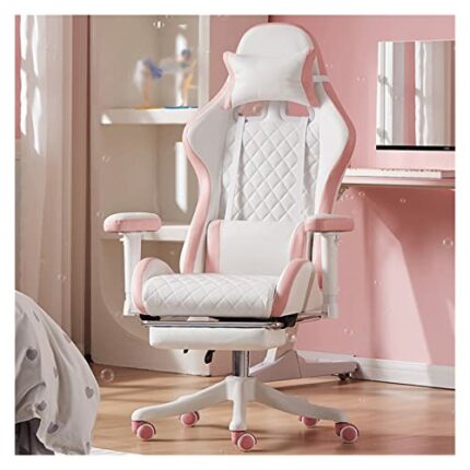 n/a Ergonomic Leather Chair Girls Home Office Comfortable Game Swivel Chair Gamer Live Computer Chair (Color : Argento, Size : Talla �nica)