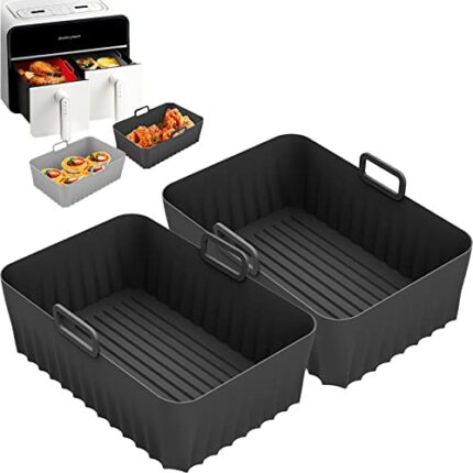 2 Pcs Silicone Air Fryer Liner for Ninja AF400UK AF300UK, Air Fryer Accessories for Ninja Dual Air Fryer 9.5L, Reusable Airfryer Liners for Tower