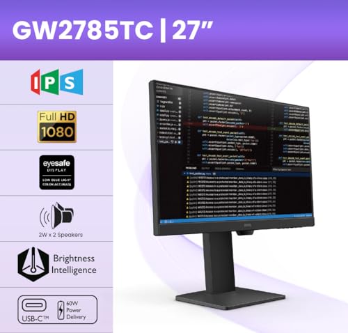 BenQ GW2785TC 27 inch 1080p, IPS LED Monitor, USB-C, noise-cancellation microphone for Home Office, Coding mode for programmers, USB-C 60W power