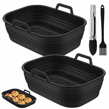 Auniq Foldable Silicone Air Fryer Liners for Dual Air Fryer Ninja AF400UK, AF451UK & Tower T17088, 4Pcs Dual Air Fryer Accessories Reusable Air F